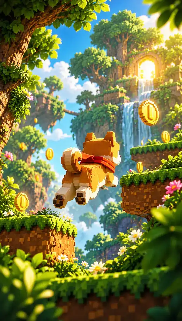 Illustrated forest adventure filled with glowing coins