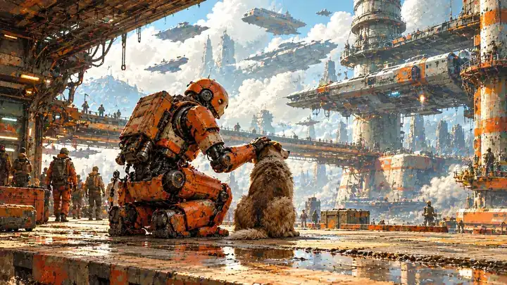 Detailed digital artwork in a cinematic composition
